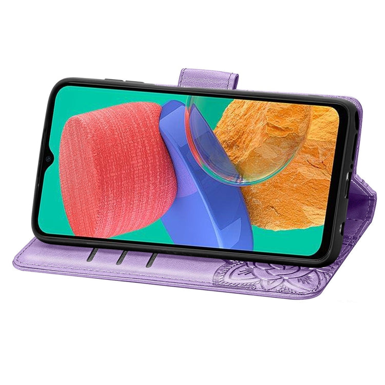 For Samsung Galaxy M33 5G Butterfly Love Flower Embossed Flip Leather Phone Case(Light Purple) by buy2fix