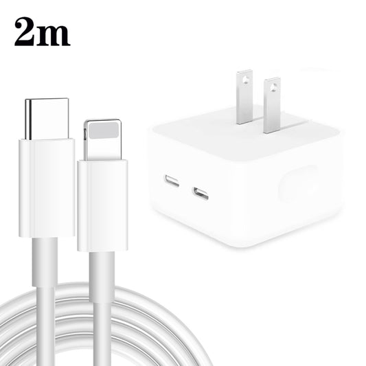 PD 35W Dual USB-C / Type-C Ports Charger with 2m Type-C to 8 Pin Data Cable, US Plug - USB Charger by buy2fix | Online Shopping UK | buy2fix