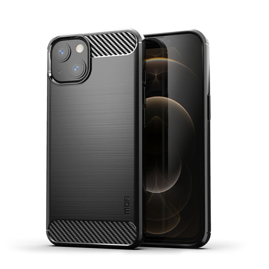 For iPhone 14 MOFI Gentleness Brushed Texture Carbon Fiber TPU Phone Case (Black) - iPhone 14 Cases by MOFI | Online Shopping UK | buy2fix