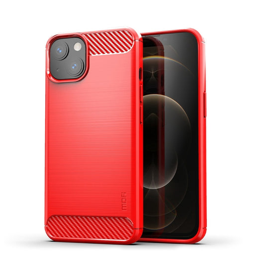 For iPhone 14 MOFI Gentleness Brushed Texture Carbon Fiber TPU Phone Case (Red) - iPhone 14 Cases by MOFI | Online Shopping UK | buy2fix