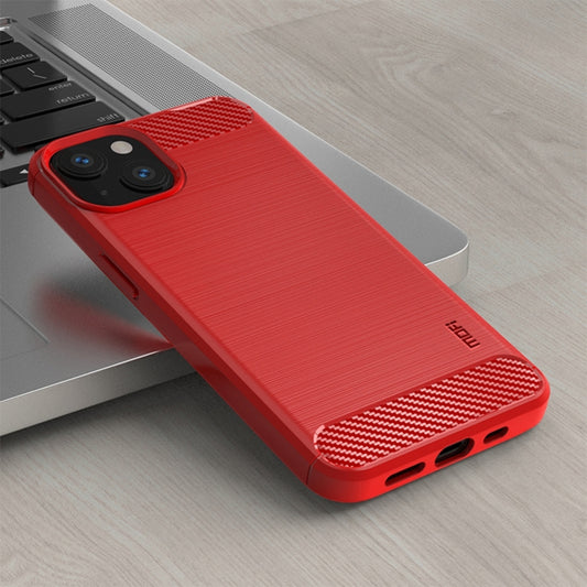 For iPhone 14 MOFI Gentleness Brushed Texture Carbon Fiber TPU Phone Case (Red) - iPhone 14 Cases by MOFI | Online Shopping UK | buy2fix