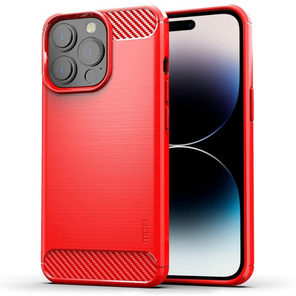 For iPhone 14 Pro MOFI Gentleness Brushed Texture Carbon Fiber TPU Phone Case (Red) - iPhone 14 Pro Cases by MOFI | Online Shopping UK | buy2fix