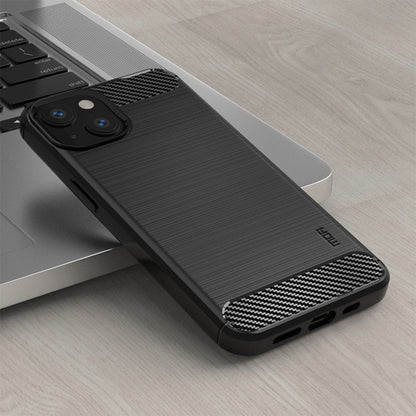 For iPhone 14 Plus MOFI Gentleness Brushed Texture Carbon Fiber TPU Phone Case  (Black) - iPhone 14 Plus Cases by MOFI | Online Shopping UK | buy2fix