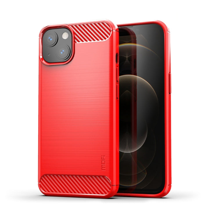 For iPhone 14 Plus MOFI Gentleness Brushed Texture Carbon Fiber TPU Phone Case  (Red) - iPhone 14 Plus Cases by MOFI | Online Shopping UK | buy2fix