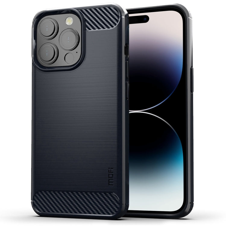 For iPhone 14 Pro Max MOFI Gentleness Brushed Texture Carbon Fiber TPU Phone Case (Blue) - iPhone 14 Pro Max Cases by MOFI | Online Shopping UK | buy2fix