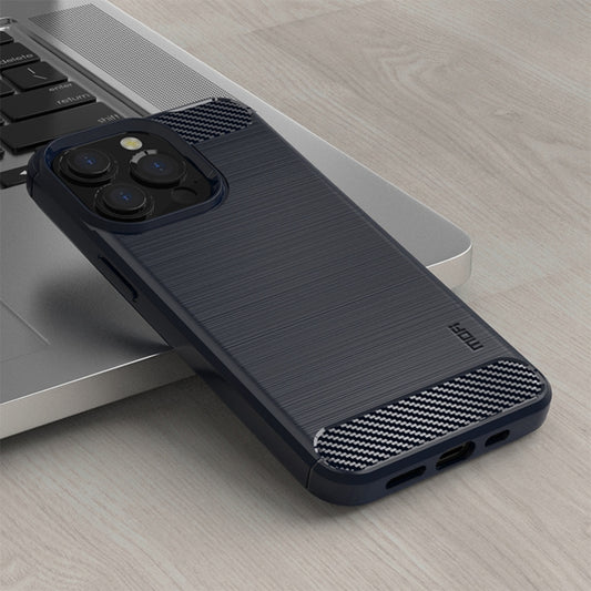 For iPhone 14 Pro Max MOFI Gentleness Brushed Texture Carbon Fiber TPU Phone Case (Blue) - iPhone 14 Pro Max Cases by MOFI | Online Shopping UK | buy2fix