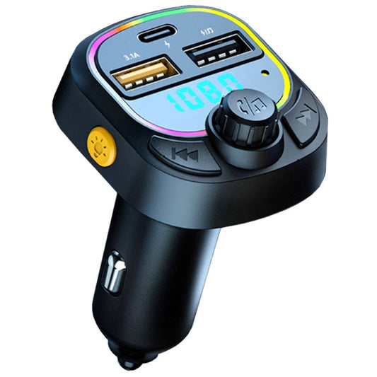 C28 Fast Charging Atmosphere Light Handsfree Car Kit Car Mp3 Player Stereo FM Transmitter - Bluetooth Car Kits by buy2fix | Online Shopping UK | buy2fix