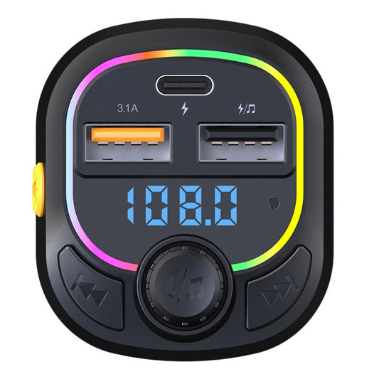 C28 Fast Charging Atmosphere Light Handsfree Car Kit Car Mp3 Player Stereo FM Transmitter - Bluetooth Car Kits by buy2fix | Online Shopping UK | buy2fix