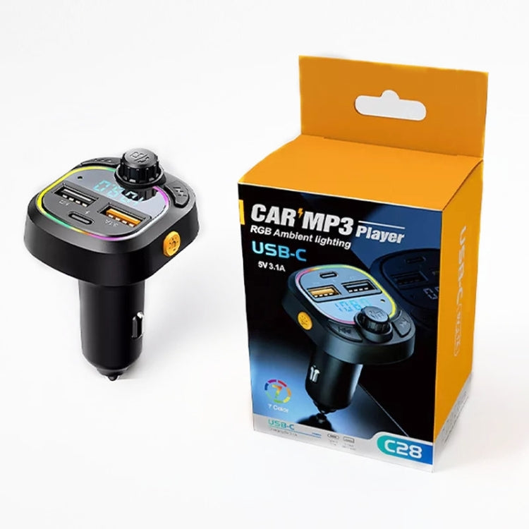 C28 Fast Charging Atmosphere Light Handsfree Car Kit Car Mp3 Player Stereo FM Transmitter - Bluetooth Car Kits by buy2fix | Online Shopping UK | buy2fix