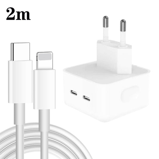 PD 35W Dual USB-C / Type-C Ports Charger with 2m Type-C to 8 Pin Data Cable, EU Plug - USB Charger by buy2fix | Online Shopping UK | buy2fix