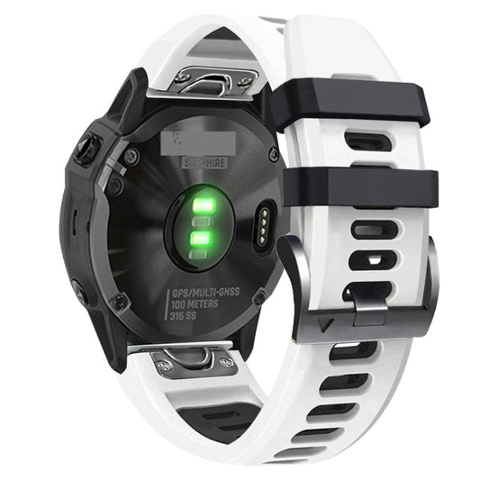 For Garmin Fenix 7X 26mm Silicone Sports Two-Color Watch Band(White+Black) - Watch Bands by buy2fix | Online Shopping UK | buy2fix