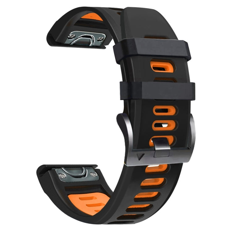For Garmin Fenix 7X 26mm Silicone Sports Two-Color Watch Band(Black+Orange) - Watch Bands by buy2fix | Online Shopping UK | buy2fix