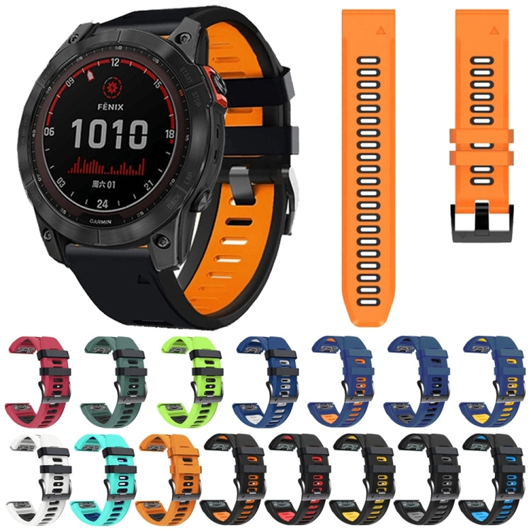 For Garmin Fenix 7X 26mm Silicone Sports Two-Color Watch Band(Black+Orange) - Watch Bands by buy2fix | Online Shopping UK | buy2fix