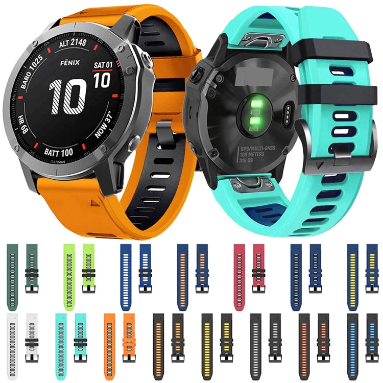 For Garmin Fenix 7X 26mm Silicone Sports Two-Color Watch Band(Black+Orange) - Watch Bands by buy2fix | Online Shopping UK | buy2fix