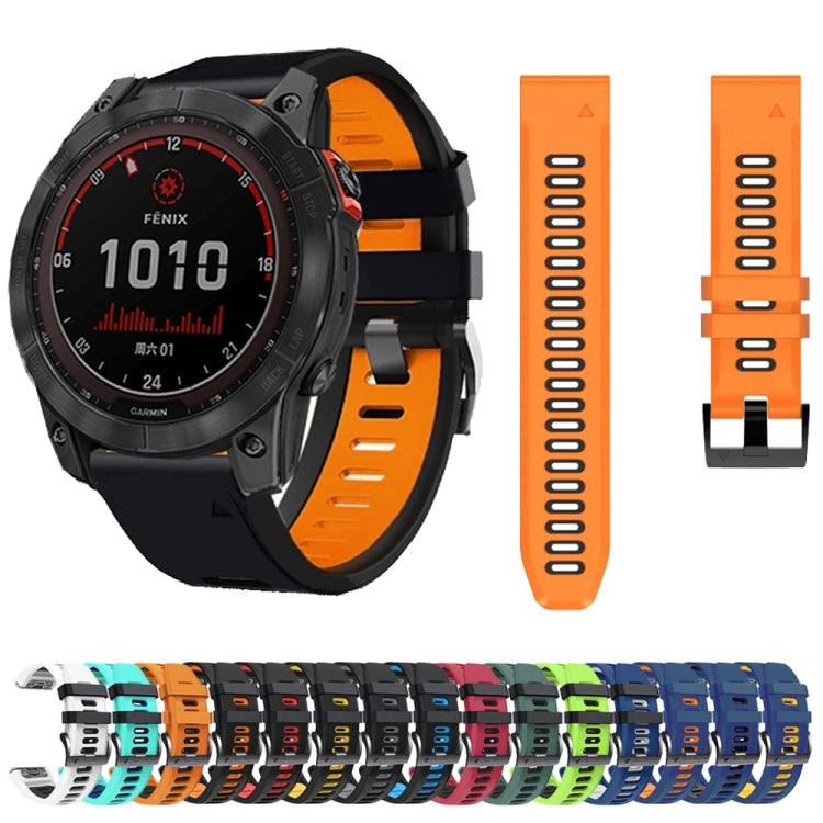 For Garmin Fenix 7X Solar 26mm Silicone Sports Two-Color Watch Band(Orange+Black) - Watch Bands by buy2fix | Online Shopping UK | buy2fix
