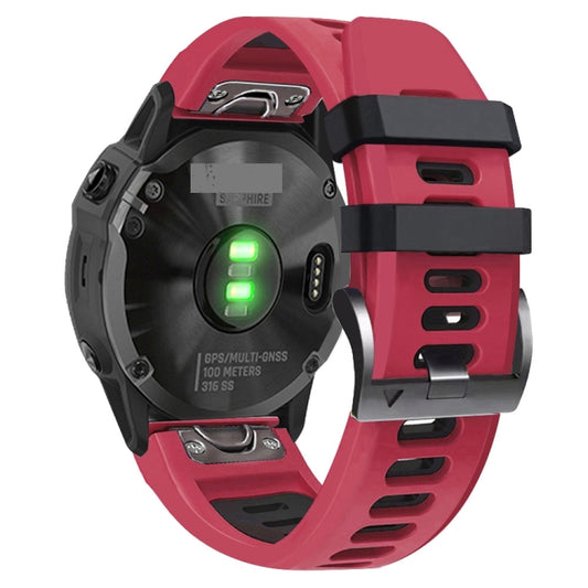 For Garmin Fenix 6X 26mm Silicone Sports Two-Color Watch Band(Red+Black) - Watch Bands by buy2fix | Online Shopping UK | buy2fix