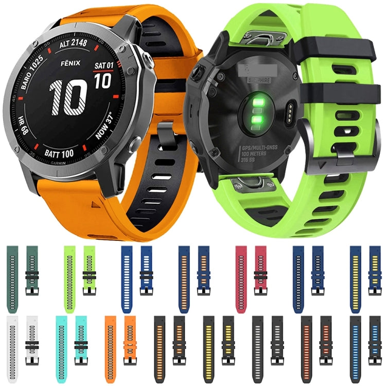For Garmin Fenix 6X 26mm Silicone Sports Two-Color Watch Band(Orange+Black) - Watch Bands by buy2fix | Online Shopping UK | buy2fix