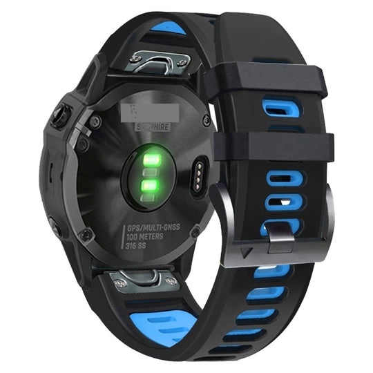 For Garmin Descent MK2 26mm Silicone Sports Two-Color Watch Band(Black+Sky Blue)