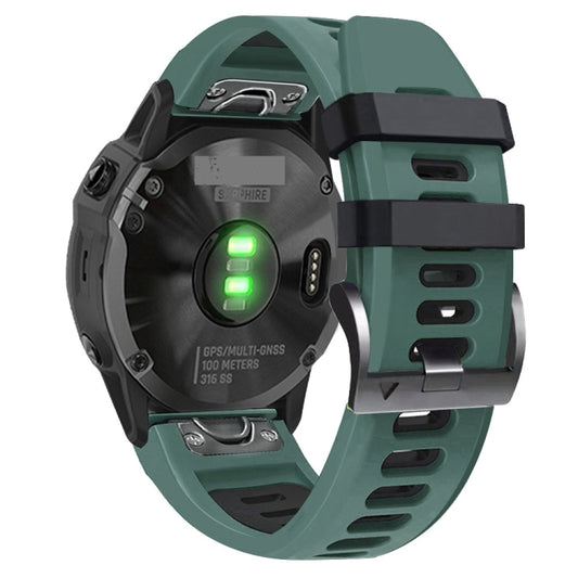 For Garmin Descent MK2i 26mm Silicone Sports Two-Color Watch Band(Amy Green+Black) - Watch Bands by buy2fix | Online Shopping UK | buy2fix