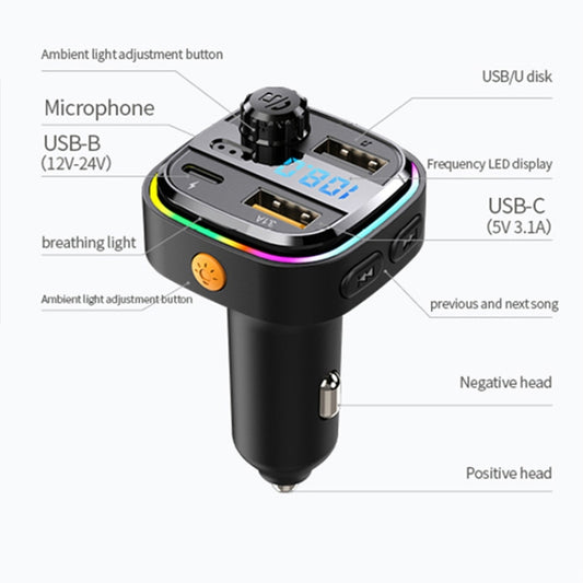 C24 Car Bluetooth MP3 Player Fast Charging FM Transmitter Wireless Handsfree - Bluetooth Car Kits by buy2fix | Online Shopping UK | buy2fix