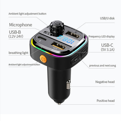 C26 Car Bluetooth Transmitter Handsfree Audio Player Dual USB Car Charger - Bluetooth Car Kits by buy2fix | Online Shopping UK | buy2fix