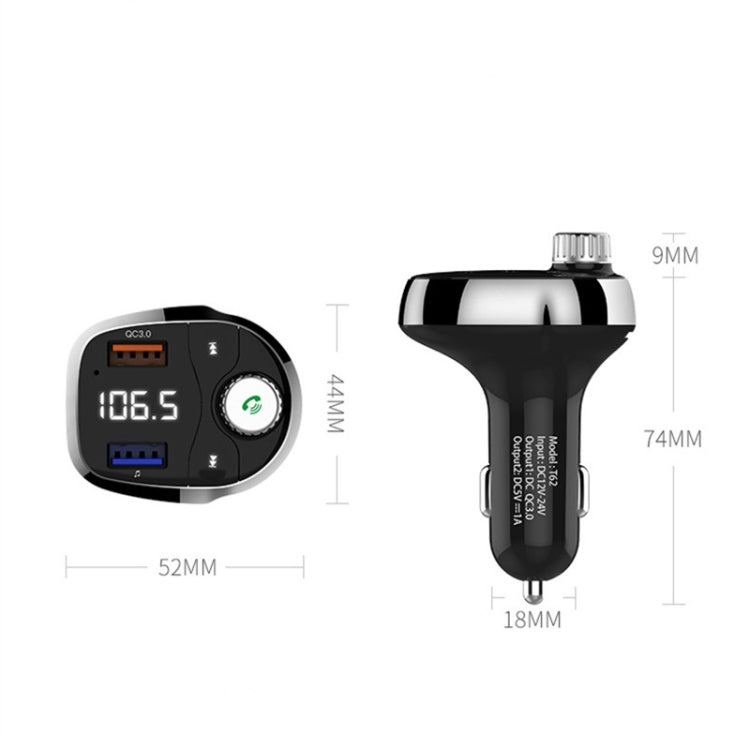 T62 Dual USB QC 3.0 Fast  Charger Bluetooth 5.0 Adapter MP3 Player Handsfree Car Kit FM Transmitter - Bluetooth Car Kits by buy2fix | Online Shopping UK | buy2fix