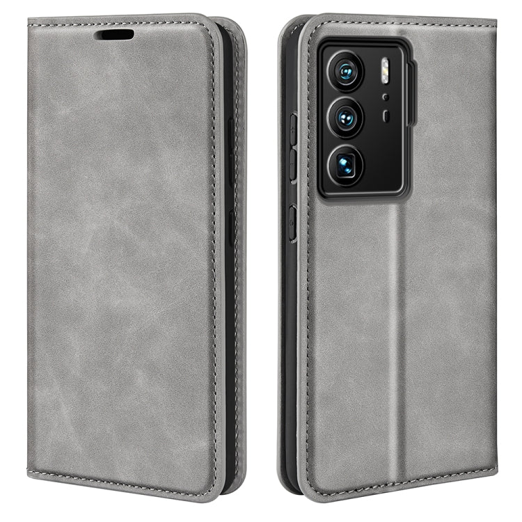 For ZTE Axon 40 Ultra Retro-skin  Magnetic Suction Leather Phone Case(Grey) - ZTE Cases by buy2fix | Online Shopping UK | buy2fix