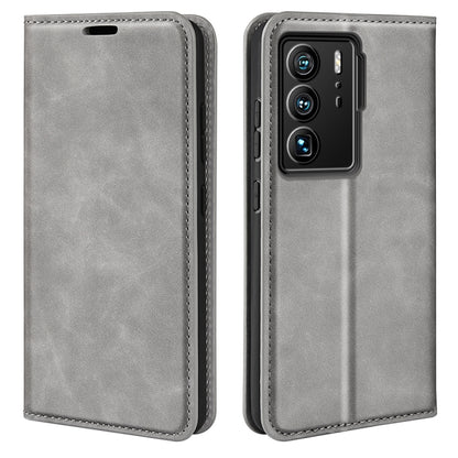For ZTE Axon 40 Ultra Retro-skin  Magnetic Suction Leather Phone Case(Grey) - ZTE Cases by buy2fix | Online Shopping UK | buy2fix