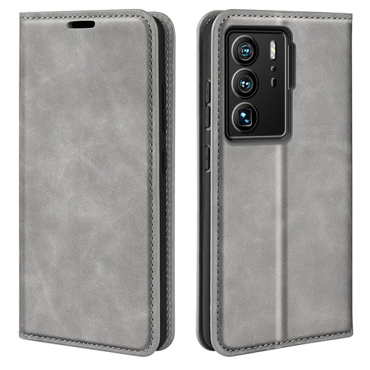 For ZTE Axon 40 Ultra Retro-skin  Magnetic Suction Leather Phone Case(Grey) - ZTE Cases by buy2fix | Online Shopping UK | buy2fix