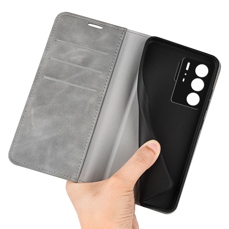 For ZTE Axon 40 Ultra Retro-skin  Magnetic Suction Leather Phone Case(Grey) - ZTE Cases by buy2fix | Online Shopping UK | buy2fix
