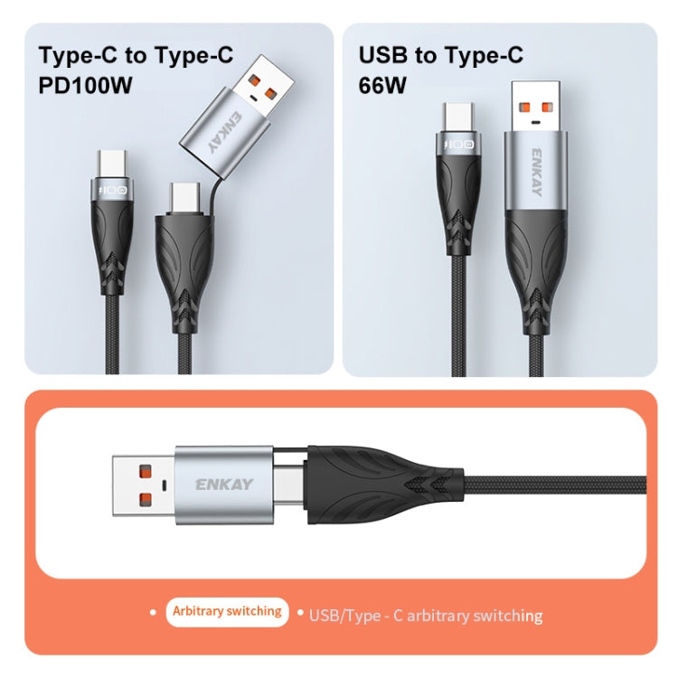 ENKAY Hat-Prince 1m PD100W 2 in 1 USB 3.0 / Type-C to Type-C 6A Super Fast Charging Data Cable - USB-C & Type-C Cable by ENKAY | Online Shopping UK | buy2fix