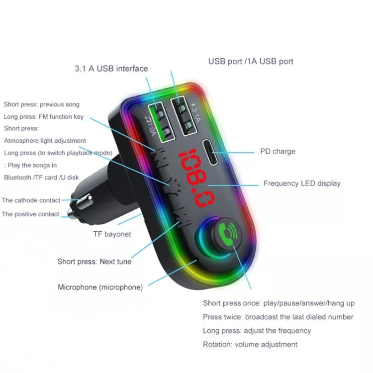 F12 Universal Dual USB Car Charger with FM Transmitter Bluetooth Car MP3 Player - Bluetooth Car Kits by buy2fix | Online Shopping UK | buy2fix