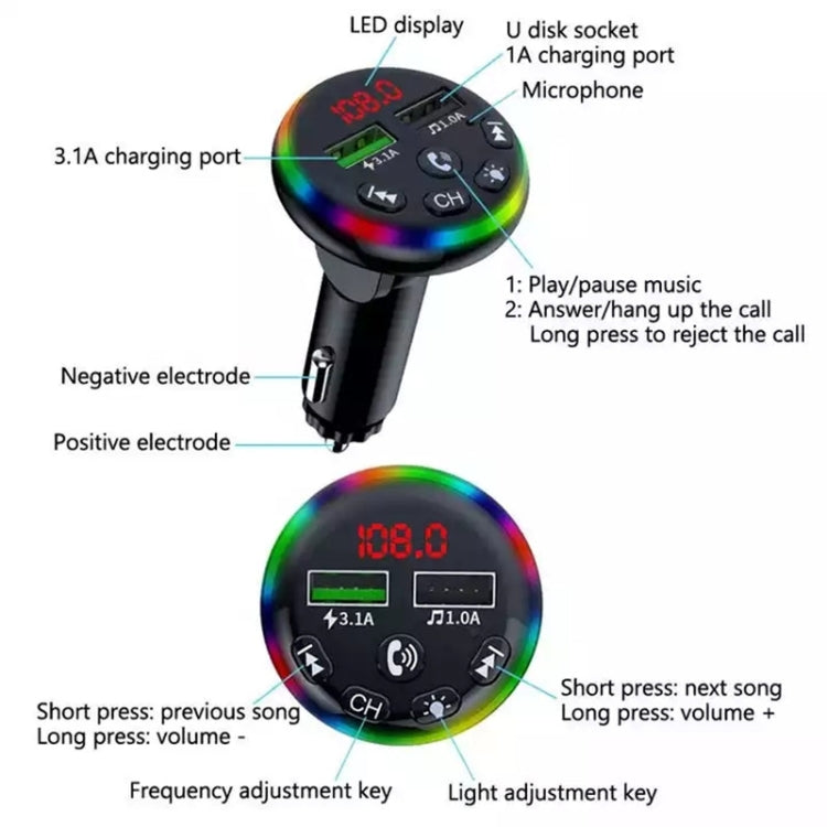 F13 Car Smartphone Charger Hands Free Calling 5.0 Bluetooth-MP3 Player Car Wireless FM Transmitter - Bluetooth Car Kits by buy2fix | Online Shopping UK | buy2fix