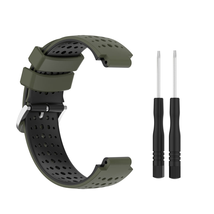 For Garmin Forerunner 630 Silicone Sports Two-Color Watch Band(Amygreen+Black) - Watch Bands by buy2fix | Online Shopping UK | buy2fix