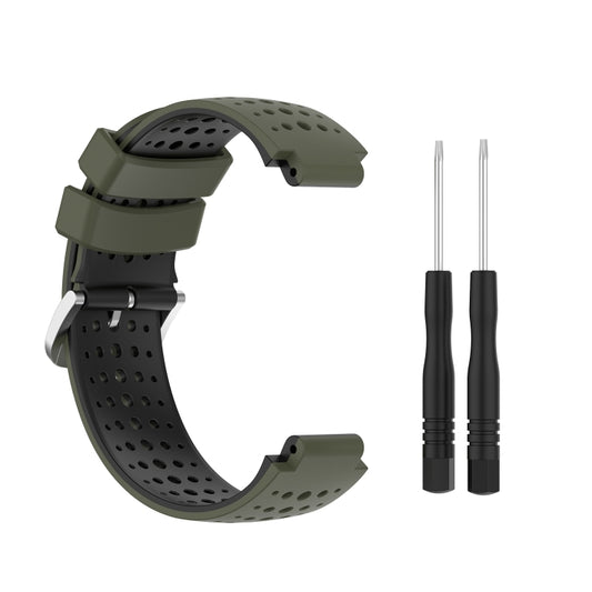 For Garmin Forerunner 630 Silicone Sports Two-Color Watch Band(Amygreen+Black) - Watch Bands by buy2fix | Online Shopping UK | buy2fix