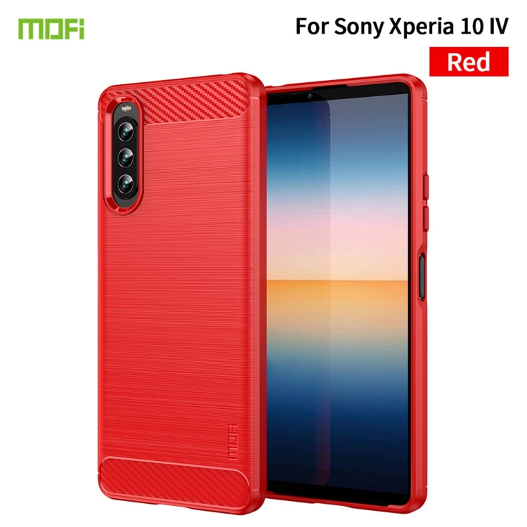 For Sony Xperia 10 IV MOFI Gentleness Series Brushed Texture Carbon Fiber Soft TPU Case(Red) - Sony Cases by MOFI | Online Shopping UK | buy2fix