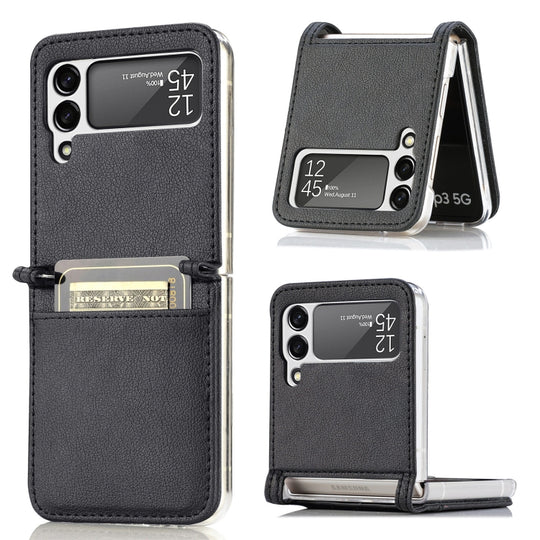 Pour Samsung Galaxy Z Flip 4 5G Étui de téléphone portefeuille pliable à texture Litchi (Noir)