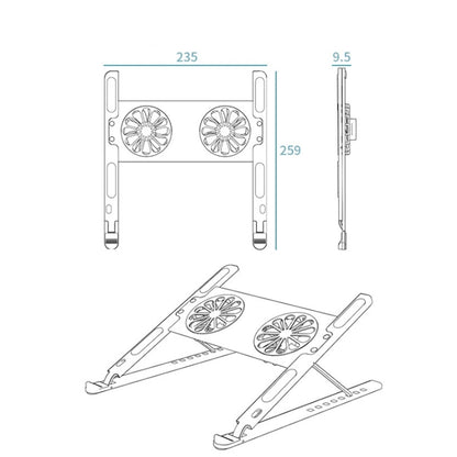 BONERUY P11F Adjustable Laptop Stand Cooling Holder with Double Fans - Cooling Pads by BONERUY | Online Shopping UK | buy2fix