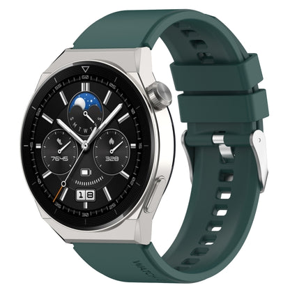 For Huawei Watch GT 42mm/46mm / GT2 46mm 22mm Protruding Head Silicone Strap Silver Buckle(Dark Green) by buy2fix