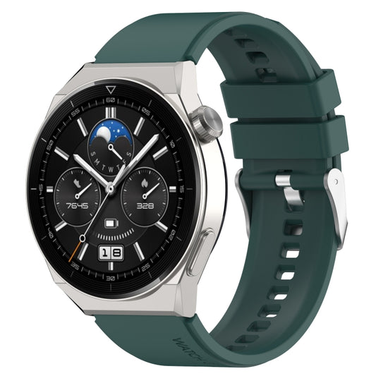 For Huawei Watch GT 42mm/46mm / GT2 46mm 22mm Protruding Head Silicone Strap Silver Buckle(Dark Green) by buy2fix