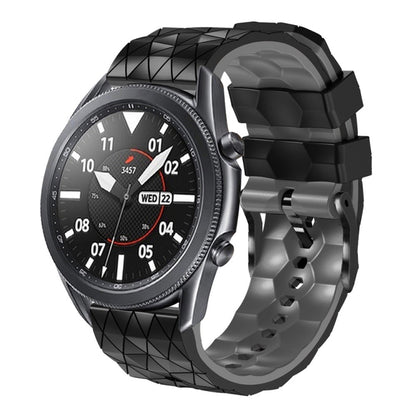 For Samsung Galaxy Watch 46mm 22mm Football Pattern Two-Color Silicone Strap(Black+Grey) - Watch Bands by buy2fix | Online Shopping UK | buy2fix