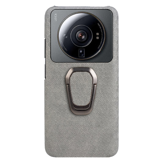 For Xiaomi 12S Ultra Ring Holder Honeycomb PU Phone Case(Grey) - Xiaomi Cases by buy2fix | Online Shopping UK | buy2fix