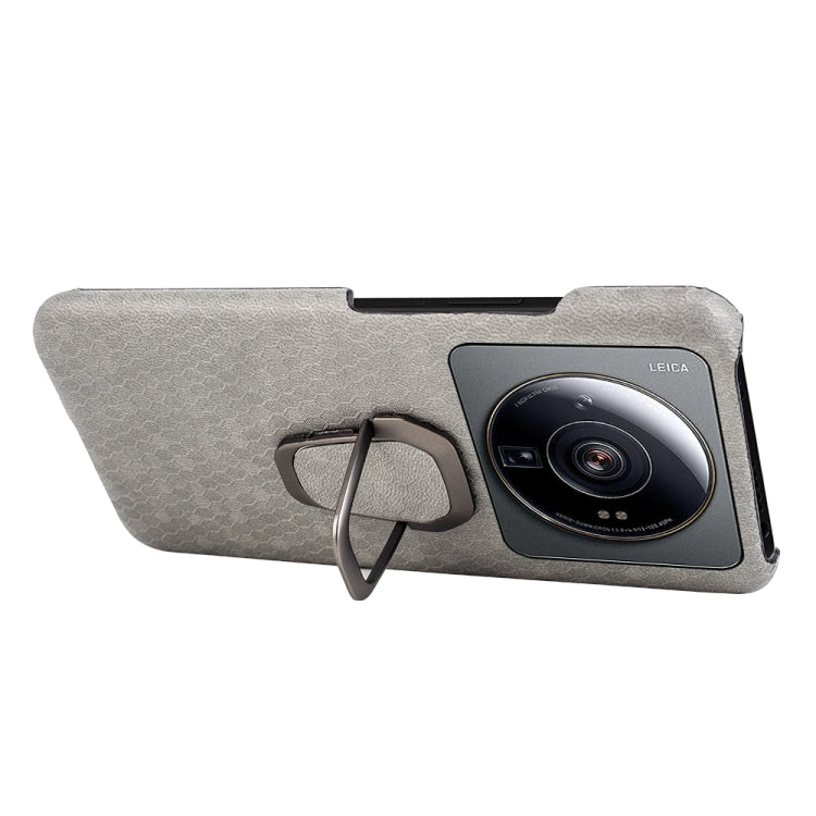 For Xiaomi 12S Ultra Ring Holder Honeycomb PU Phone Case(Grey) - Xiaomi Cases by buy2fix | Online Shopping UK | buy2fix