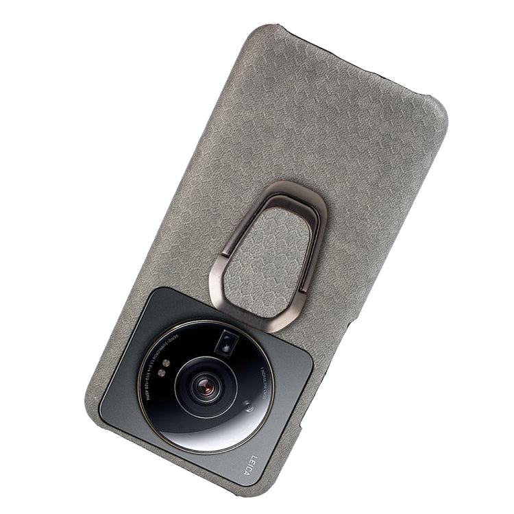 For Xiaomi 12S Ultra Ring Holder Honeycomb PU Phone Case(Grey) - Xiaomi Cases by buy2fix | Online Shopping UK | buy2fix