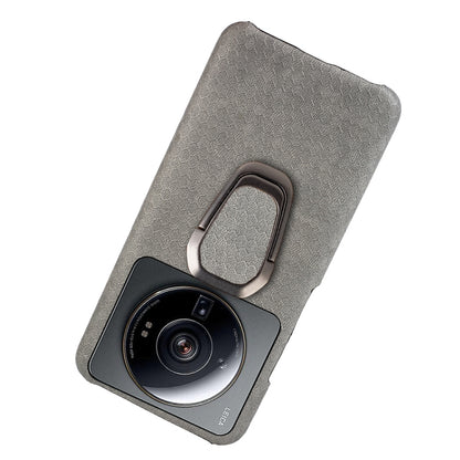 For Xiaomi 12S Ultra Ring Holder Honeycomb PU Phone Case(Grey) - Xiaomi Cases by buy2fix | Online Shopping UK | buy2fix