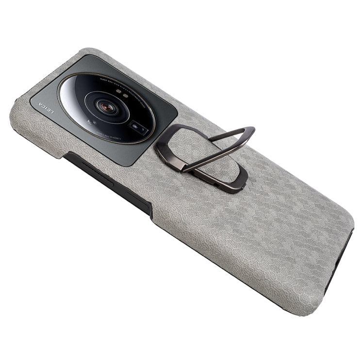 For Xiaomi 12S Ultra Ring Holder Honeycomb PU Phone Case(Grey) - Xiaomi Cases by buy2fix | Online Shopping UK | buy2fix