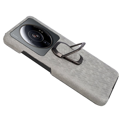 For Xiaomi 12S Ultra Ring Holder Honeycomb PU Phone Case(Grey) - Xiaomi Cases by buy2fix | Online Shopping UK | buy2fix