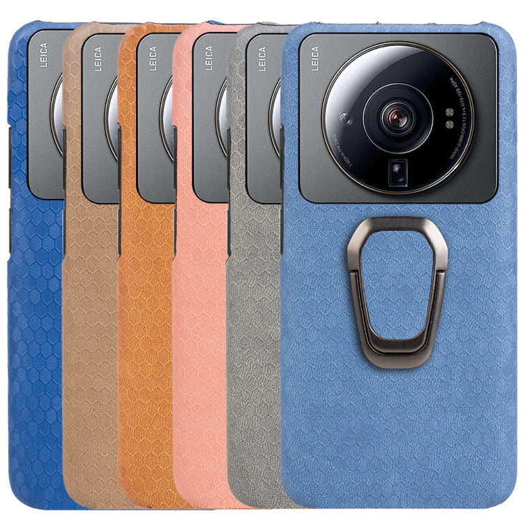 For Xiaomi 12S Ultra Ring Holder Honeycomb PU Phone Case(Grey) - Xiaomi Cases by buy2fix | Online Shopping UK | buy2fix