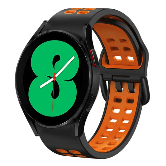 For Samsung Galaxy Watch 4 44mm 20mm Breathable Two-Color Silicone Watch Band(Black+Orange) - Watch Bands by buy2fix | Online Shopping UK | buy2fix