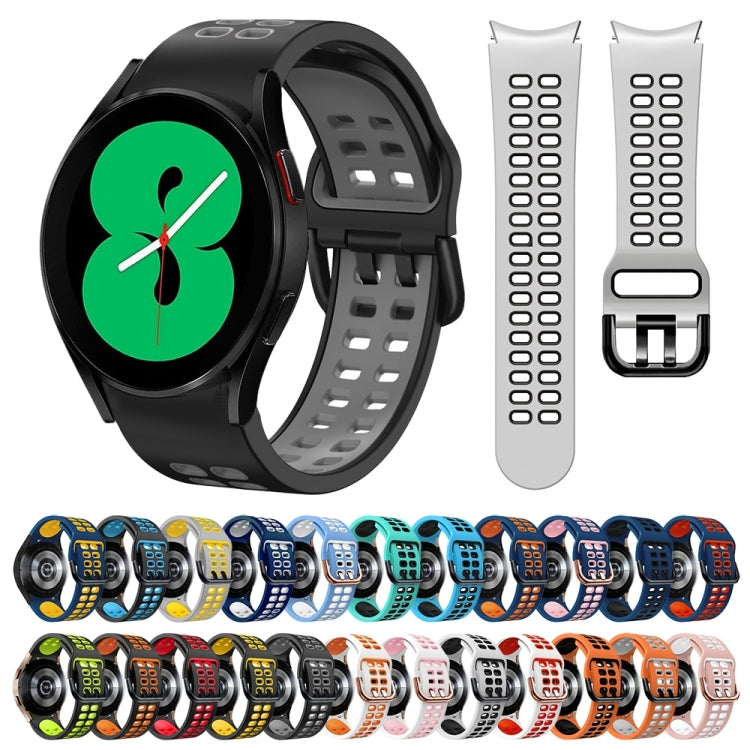 For Samsung Galaxy Watch 4 44mm 20mm Breathable Two-Color Silicone Watch Band(Black+Orange) - Watch Bands by buy2fix | Online Shopping UK | buy2fix